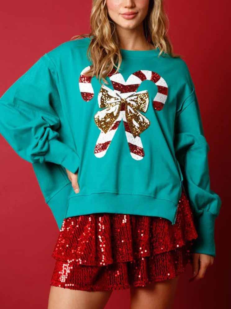 Sweat-shirt de Noël à manches longues et paillettes