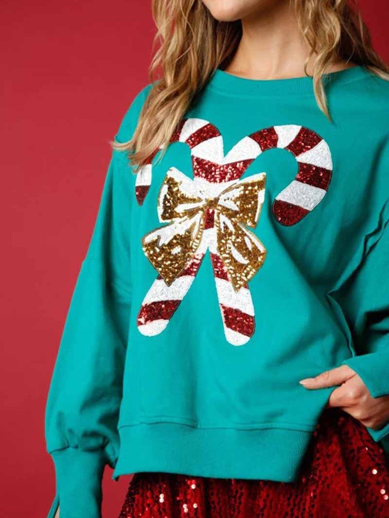 Sweat-shirt de Noël à manches longues et paillettes
