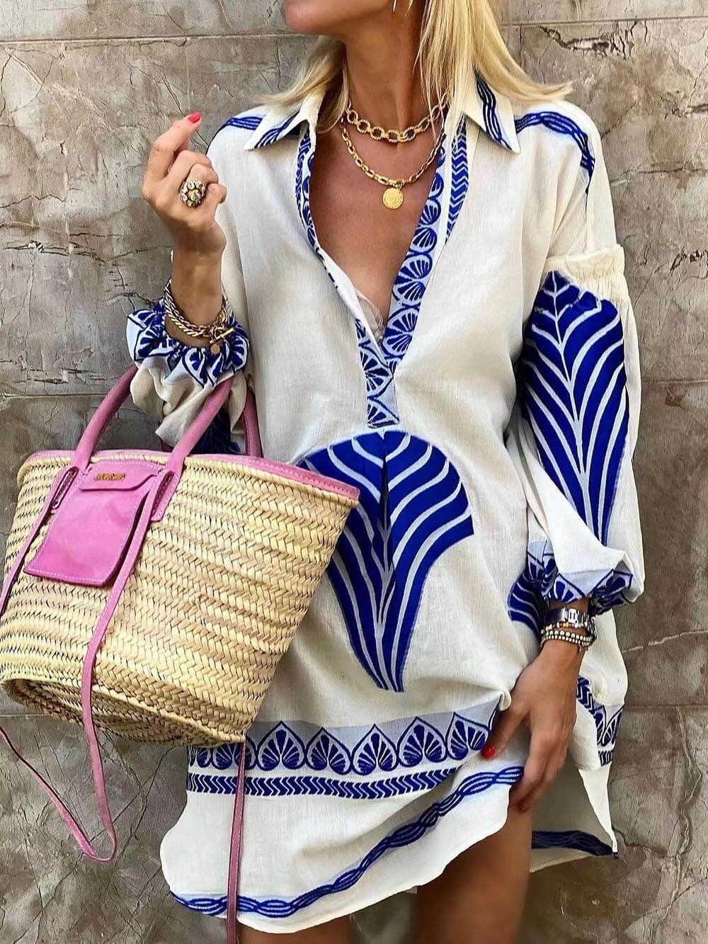 Mini-robe de vacances simple et unique à imprimé