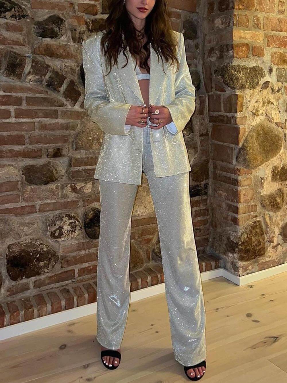 Pantalones rectos holgados de traje acampanado con lentejuelas de moda clásica