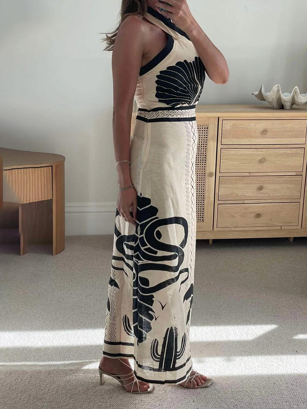 Robe longue moulante à imprimé ethnique, élégante et sexy, à col licou