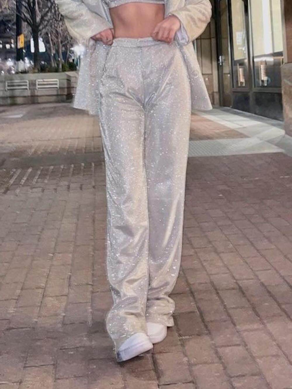 Pantalones rectos holgados de traje acampanado con lentejuelas de moda clásica