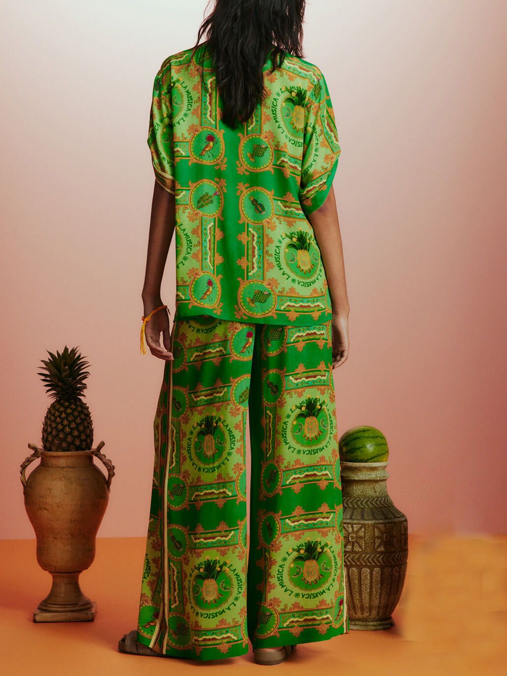 Chemise boutonnée unique à imprimé fruits tropicaux