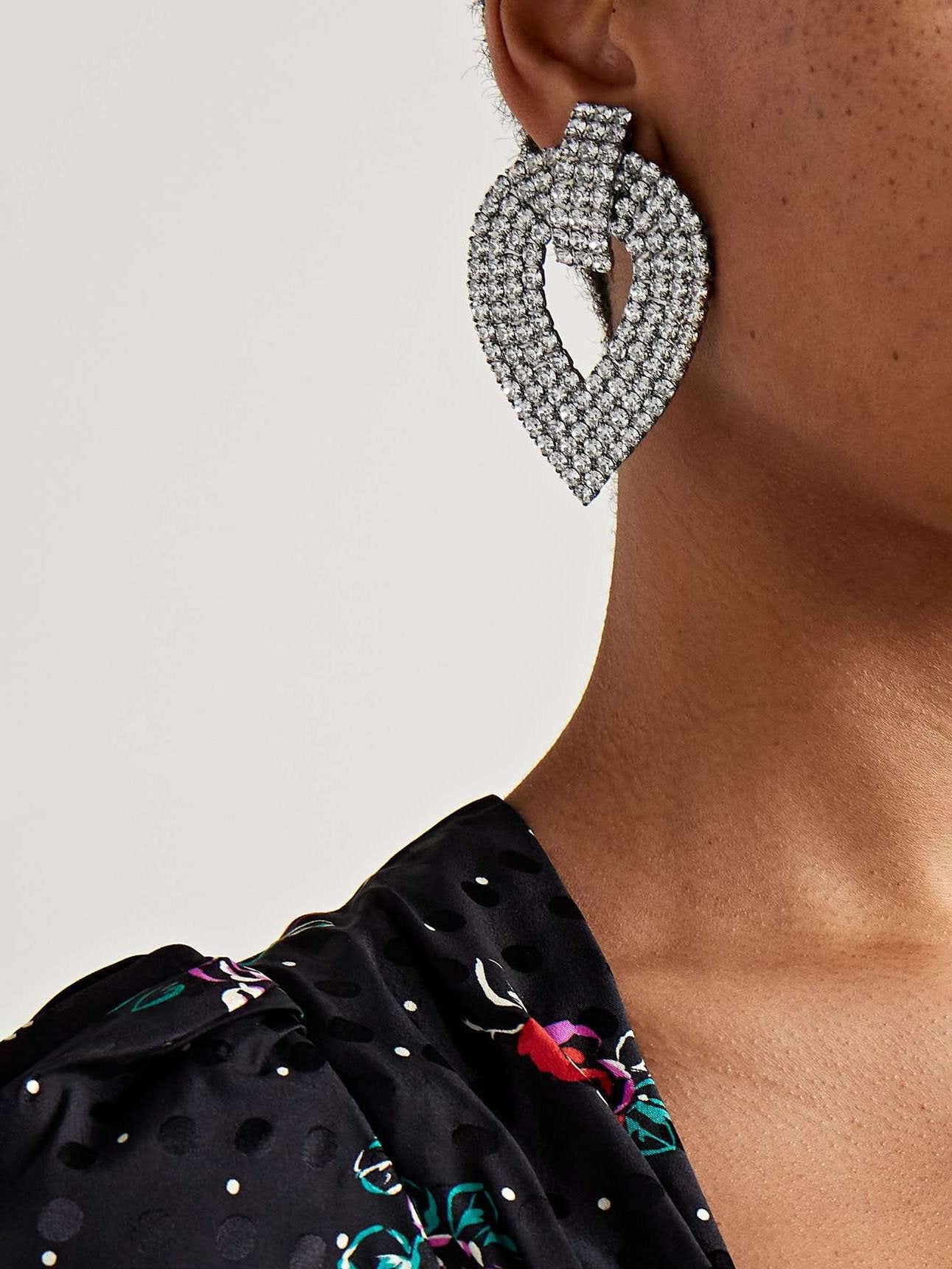 Pendientes de clip con diamantes de imitación geométricos