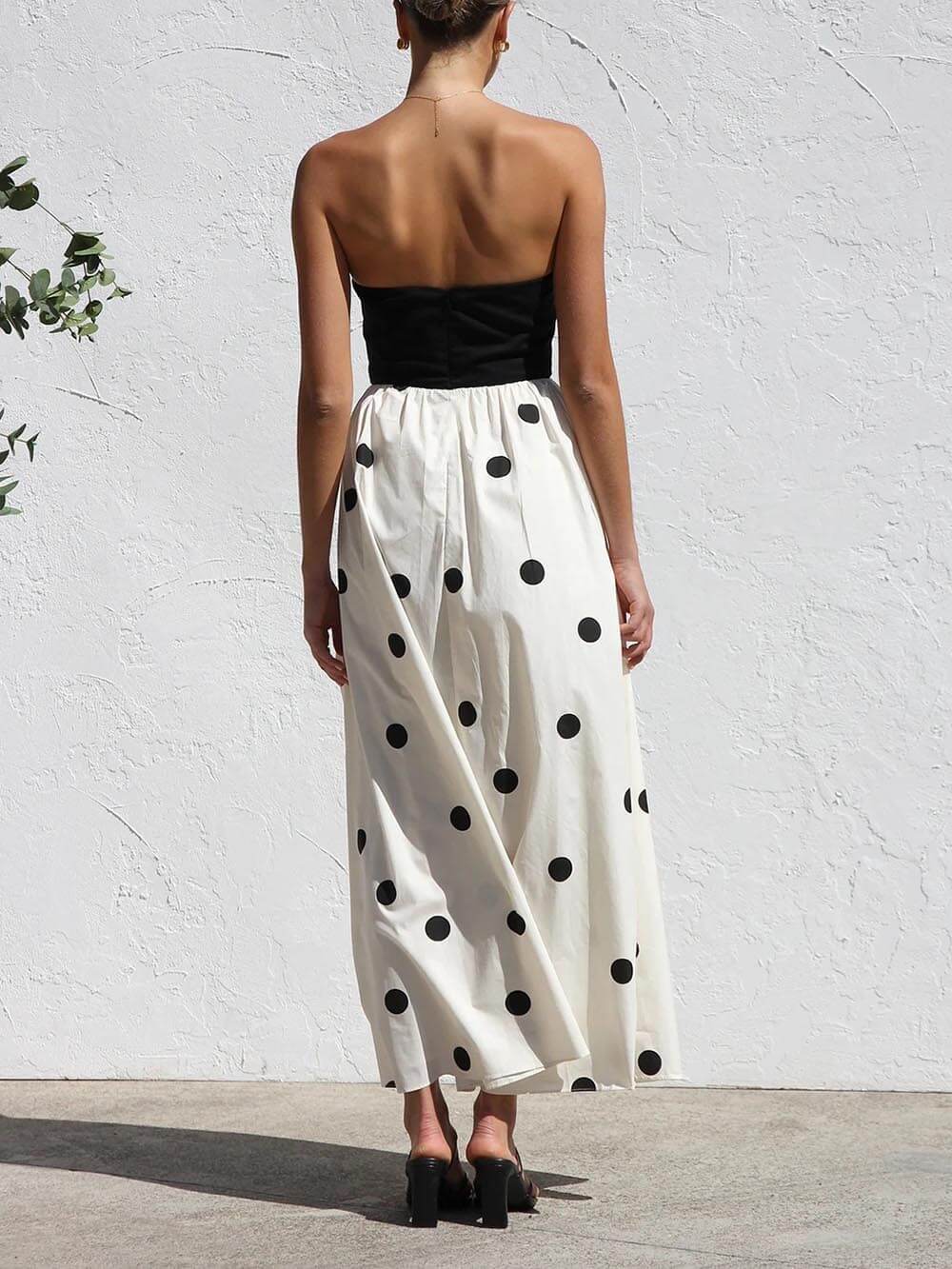 Robe longue trapèze élégante à imprimé pois et enveloppante