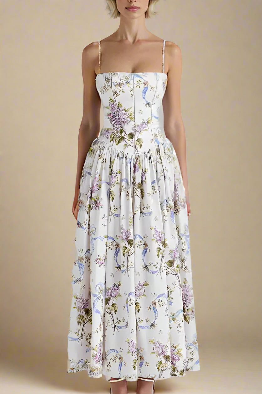 Tasmin Midi Dress - White Floral