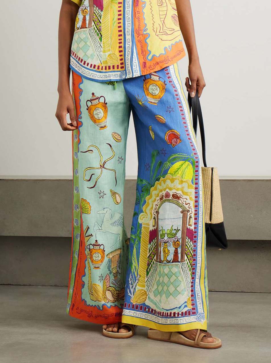 Pantalones anchos con estampado de fantasía de verano único