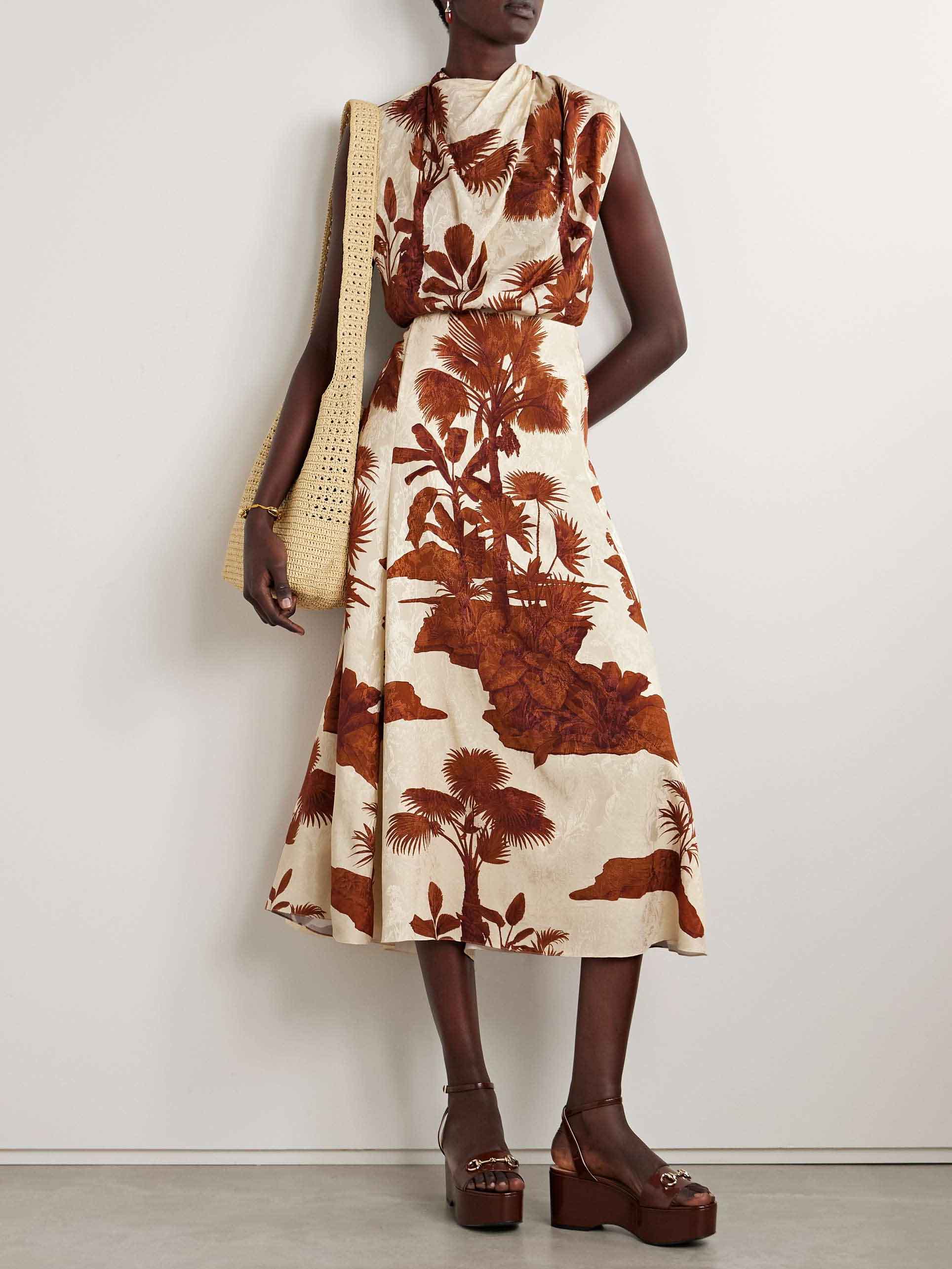 Retro Tropical Style Plant Print Skirt