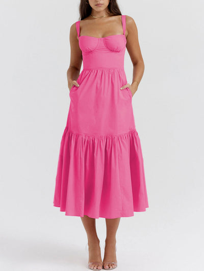 Strap Solid Color A-Hem Midi Dress DressSoul