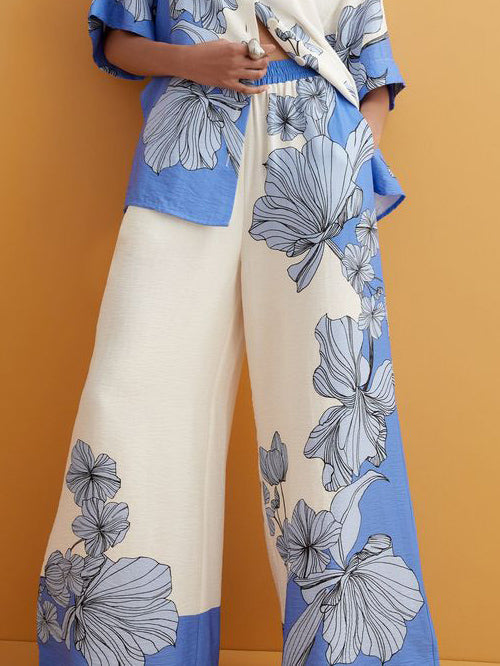 Casual Colorblock Floral Print Wide-leg Pants