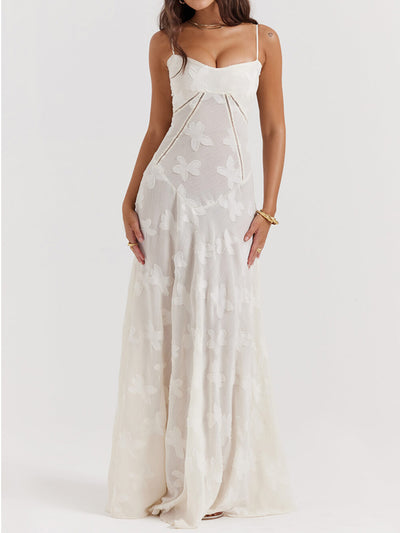 Vintage Cream Floral Lace Back Maxi Dress DressSoul