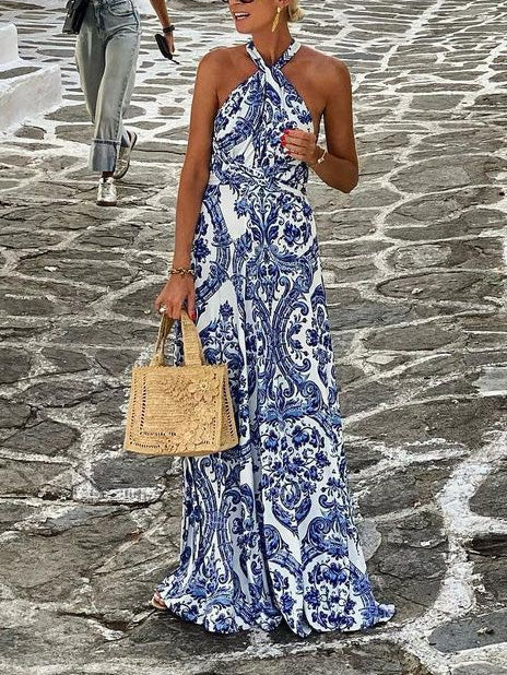 Robe longue dos nu à imprimé floral délicat