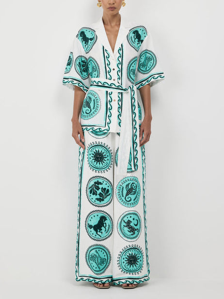 Unique Pattern Printed Elastic Waist Wide-leg Pants