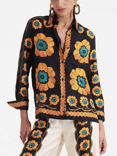 Exquisite Vintage Daisy Flower Print Loose Shirt