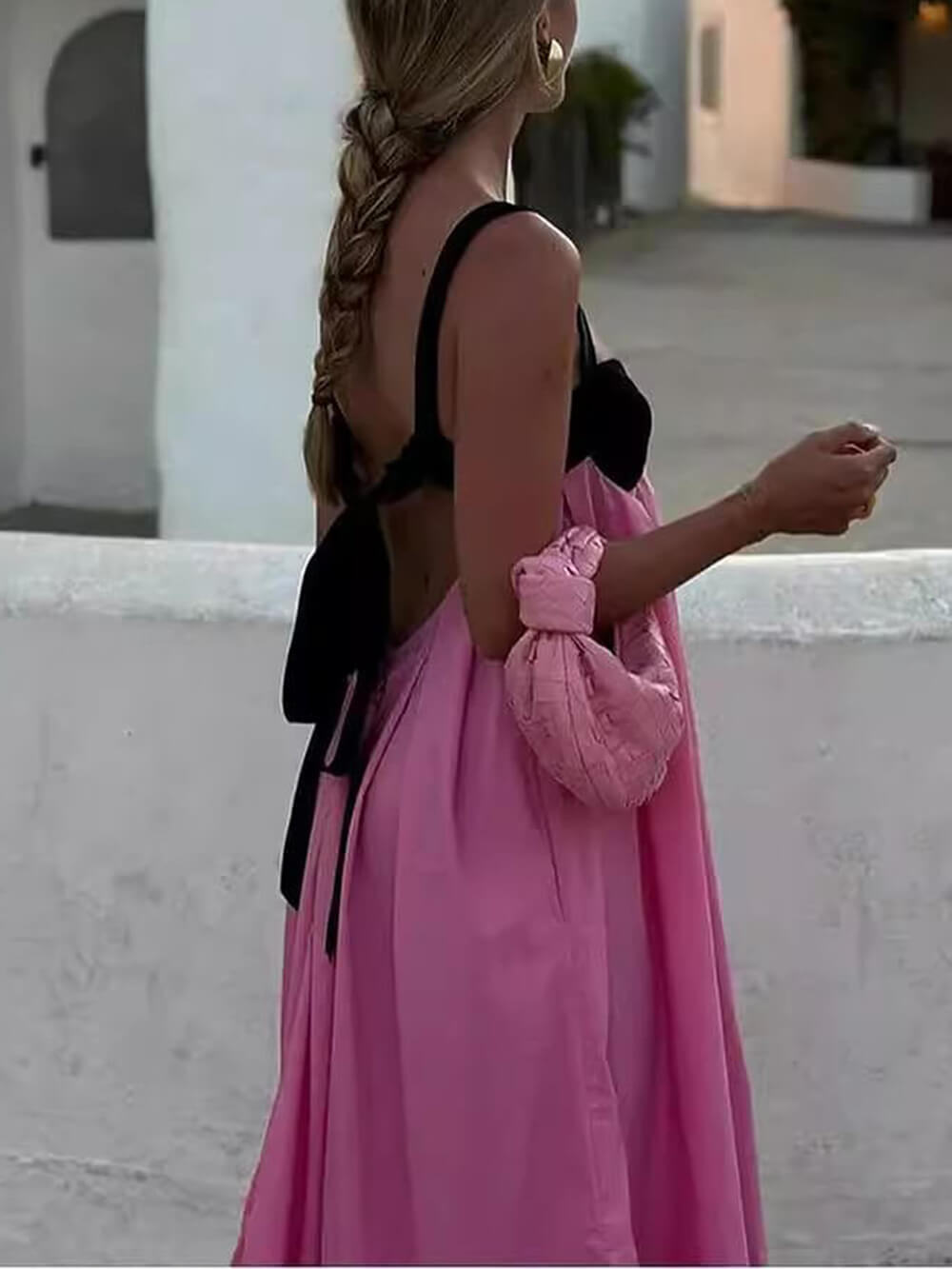Robe longue d'été exquise sans manches à lacets et dos nu