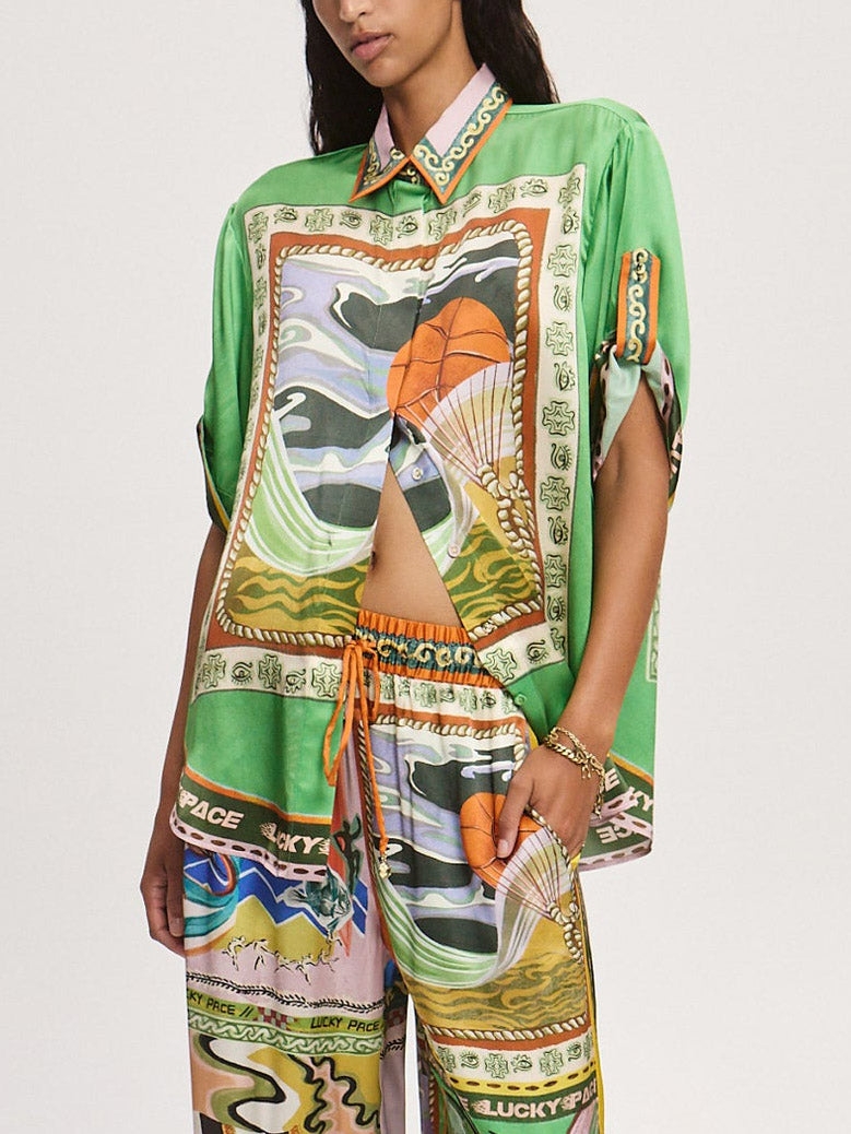 Unique Satin Oil Painting Art Print Shirt