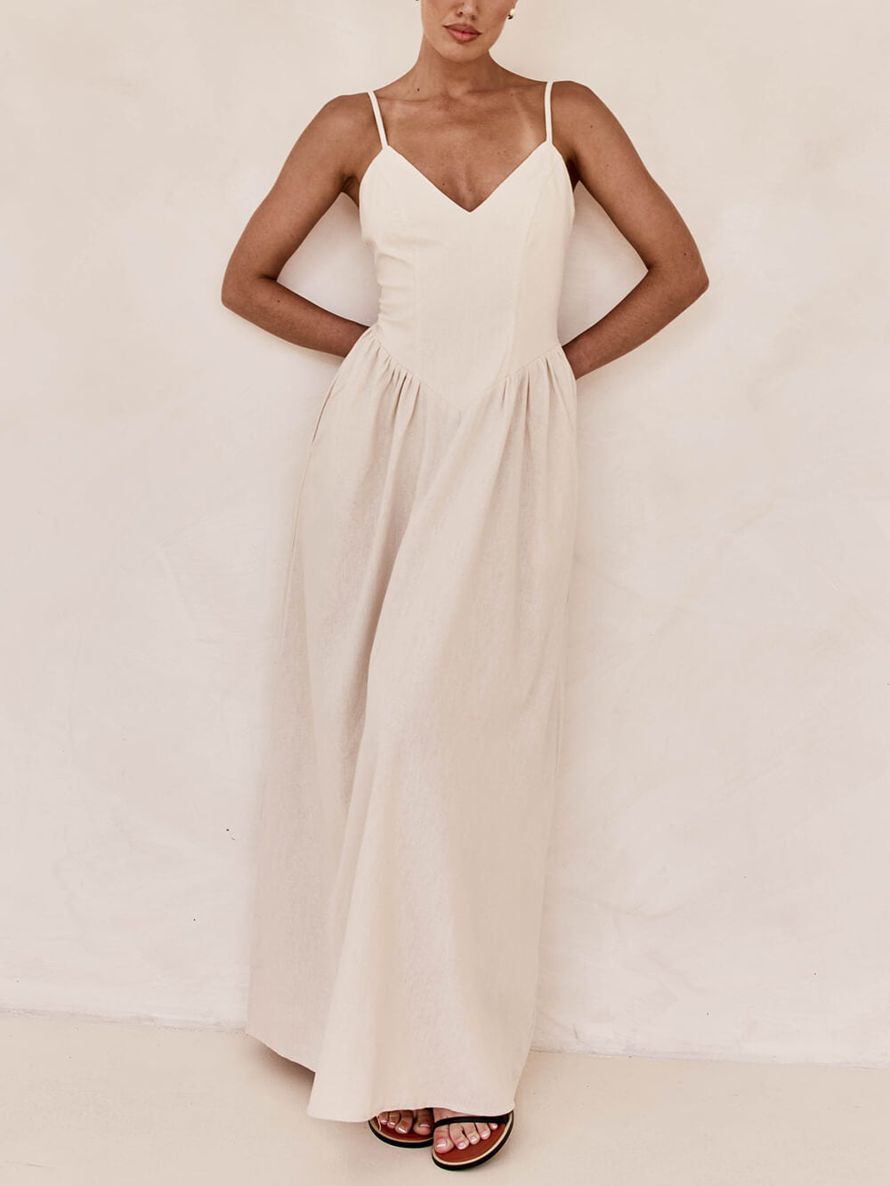 Robe longue plissée à bretelles Sunset sans manches