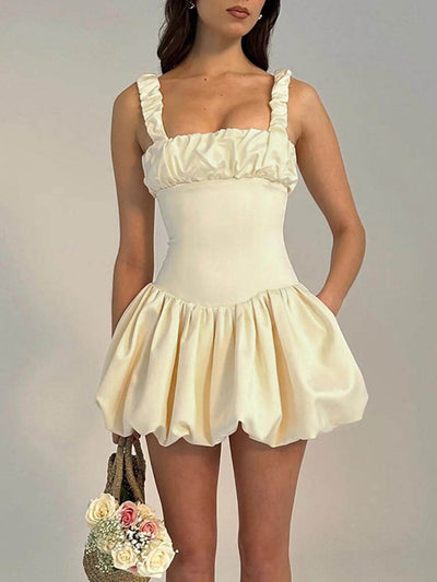 Elegant Pleated with Puffy Mini Dress DressSoul