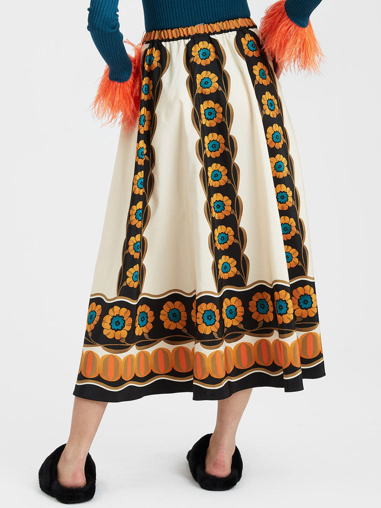 Exquisite Vintage Daisy Flower Print Skirt