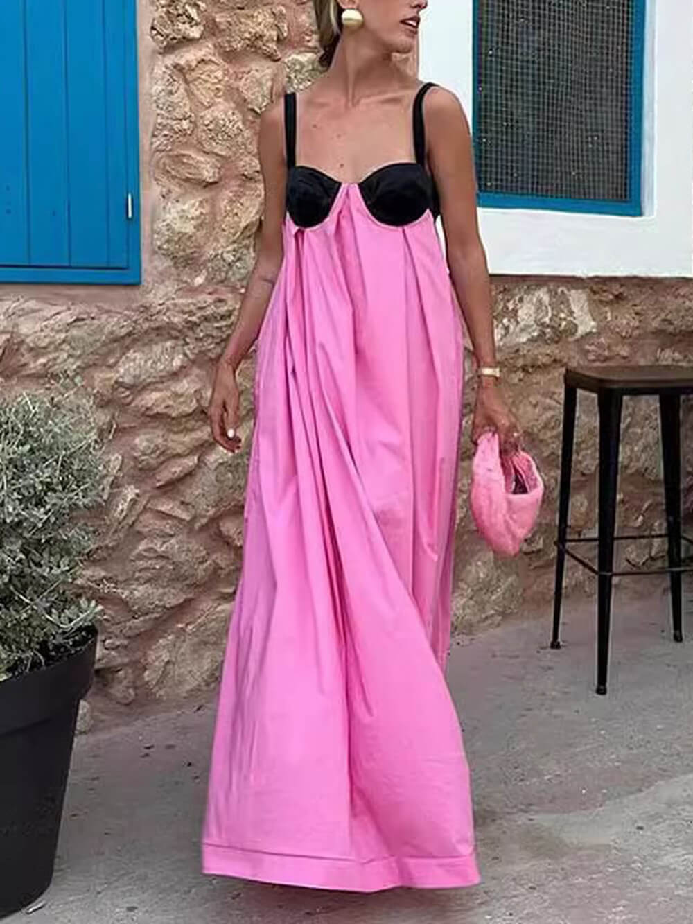 Robe longue d'été exquise sans manches à lacets et dos nu