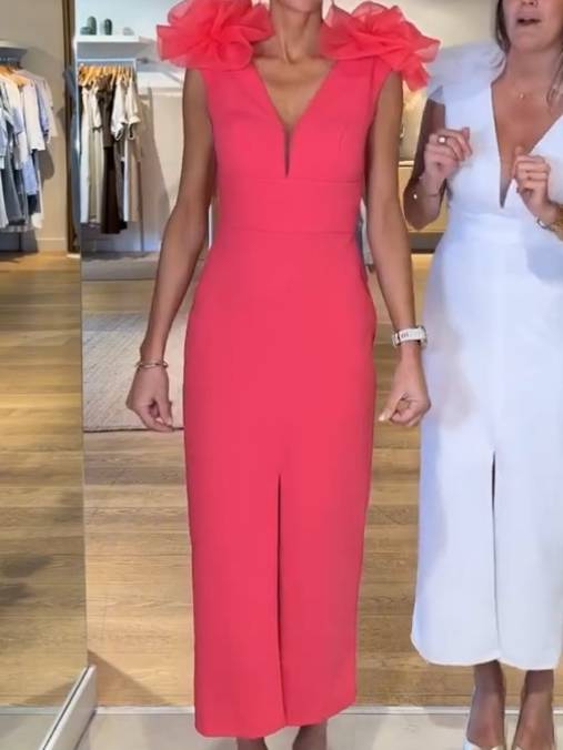 3D Flower V-Neck Slit Dress