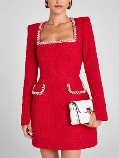 Exquisite Girl Charm Pearl Trim Slit Sleeve Pocket Mini Dress DressSoul