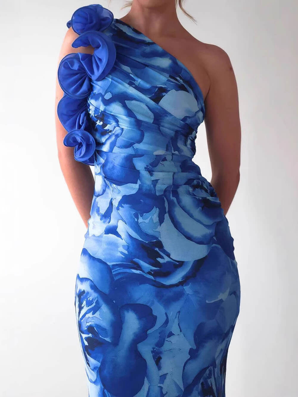 Vestido de fiesta sexy, elegante, sin mangas, con estampado floral tridimensional y corte entallado