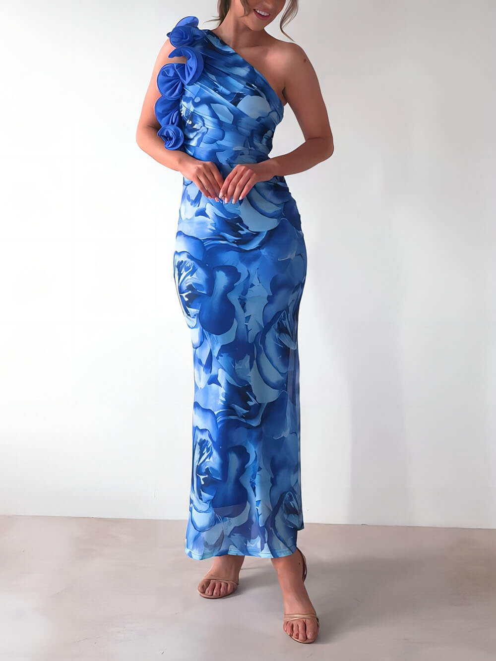 Vestido de fiesta sexy, elegante, sin mangas, con estampado floral tridimensional y corte entallado