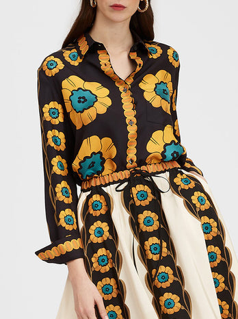 Exquisite Vintage Daisy Flower Print Loose Shirt