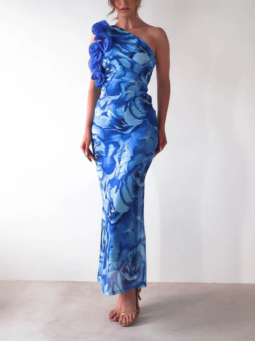 Vestido de fiesta sexy, elegante, sin mangas, con estampado floral tridimensional y corte entallado