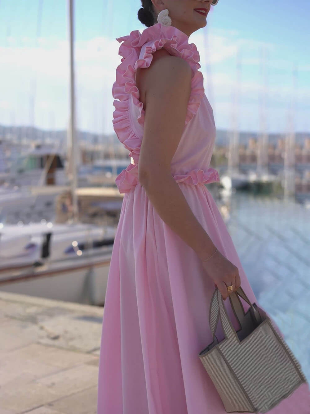 Delicate Ruffled Martinique Pink Maxi Dress