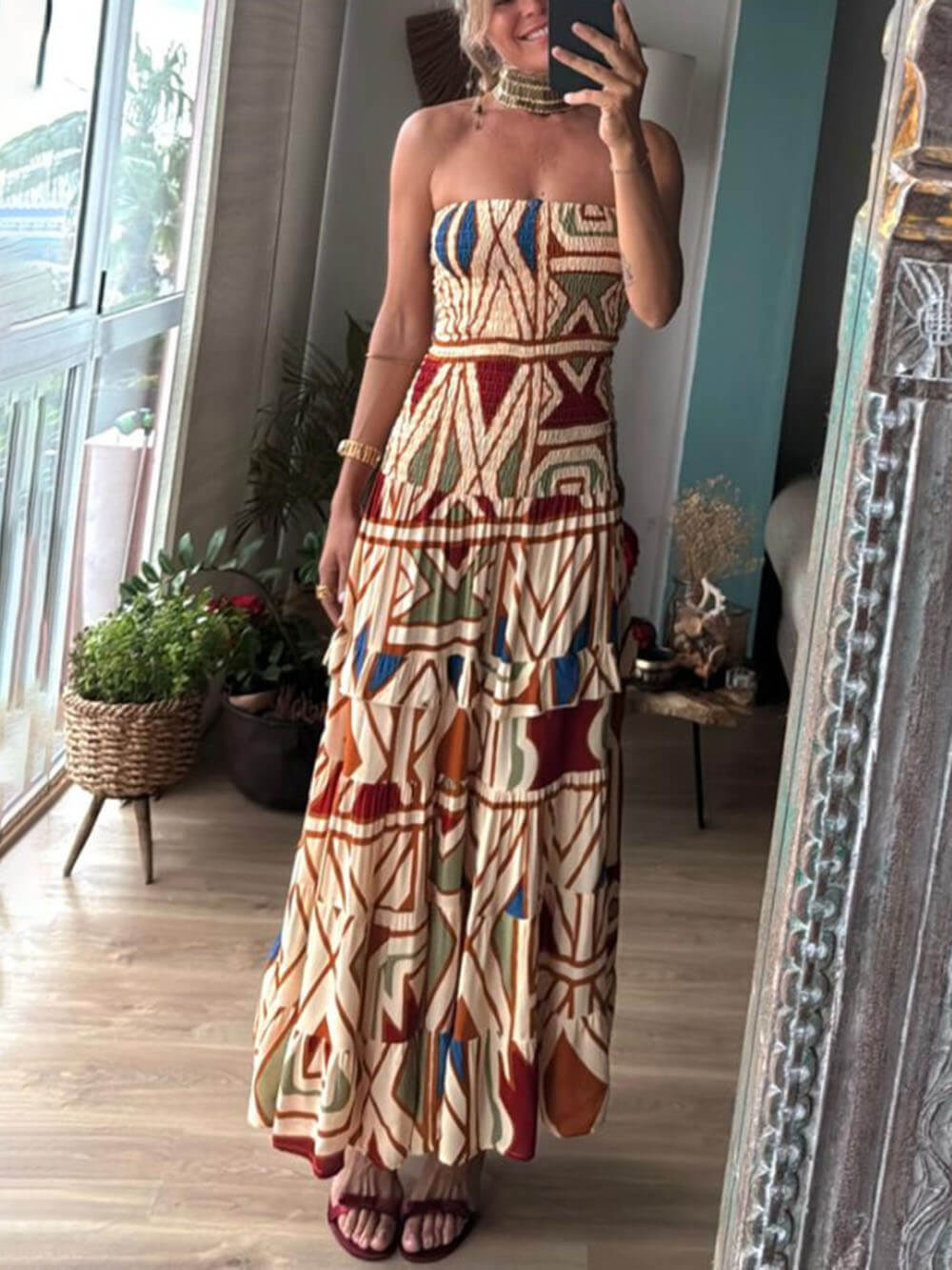 Robe longue bandeau élastique à imprimé floral unique et chic