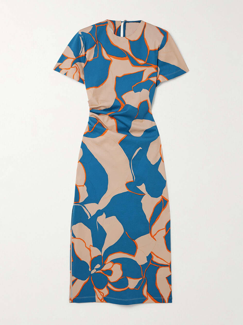 Retro Summer Vibe Unique Pleated Printed Slit Midi Dress