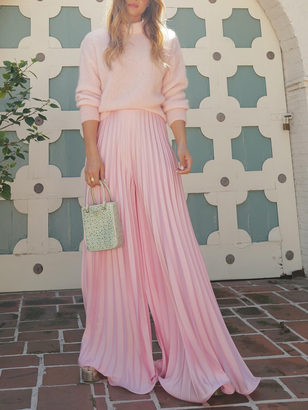 Elegant and Unique Dewy Days Satin Pleated High Rise Wide Leg Pants