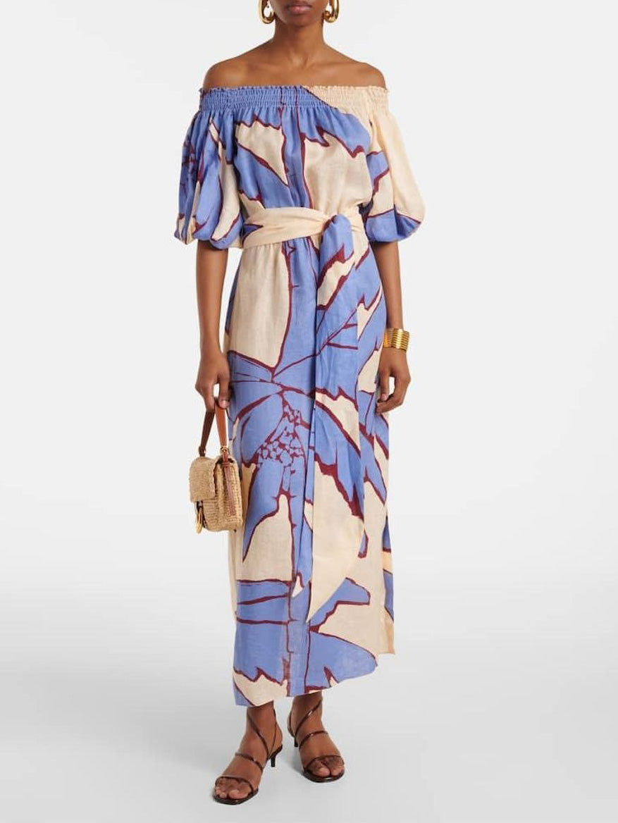 Exquisite Off-the-shoulder Palm Tree Print Maxi Dress