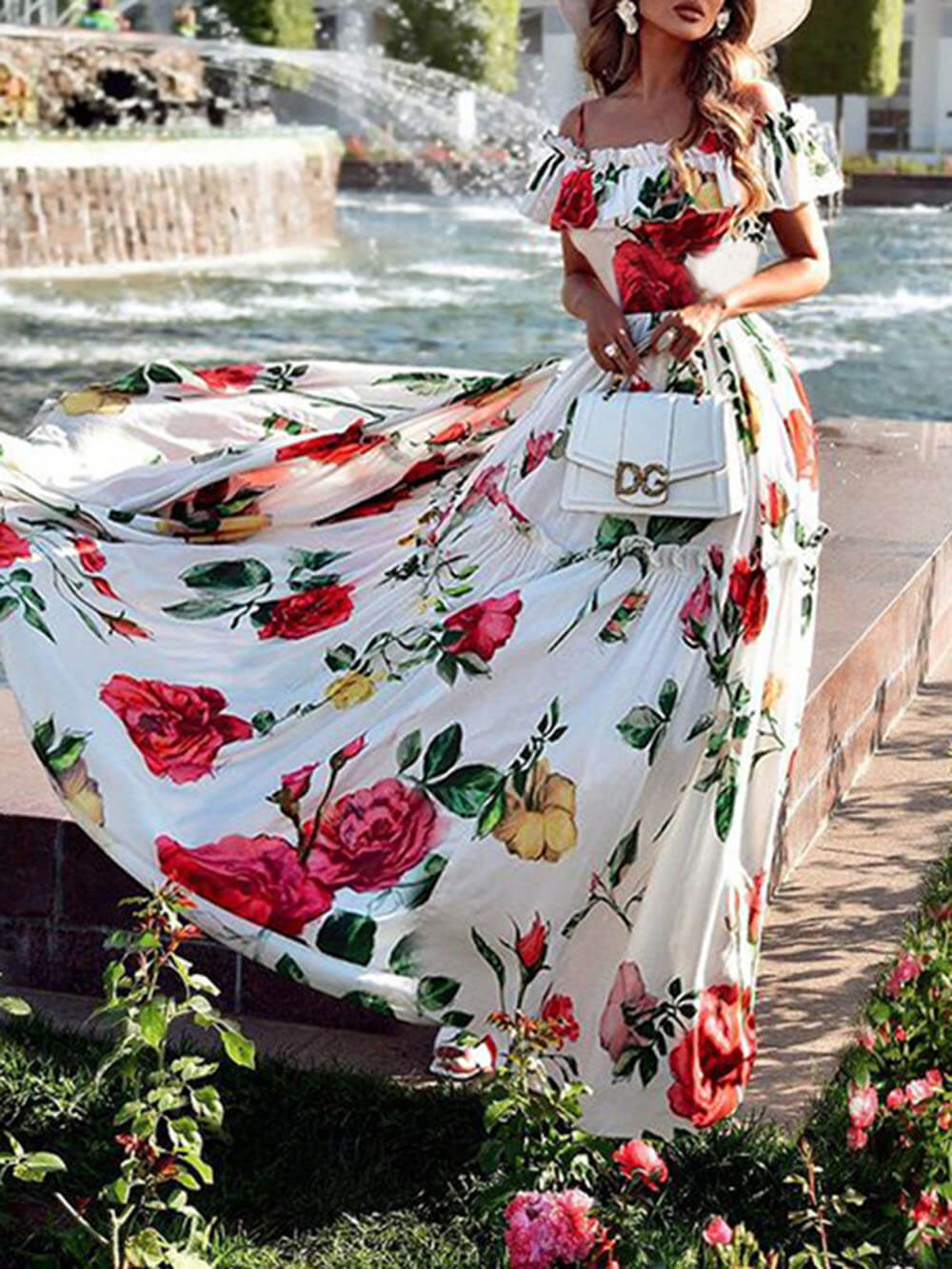 Robe longue imprimée à une épaule tendance