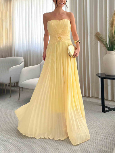 Elegant Strapless Pleated Maxi Dress DressSoul
