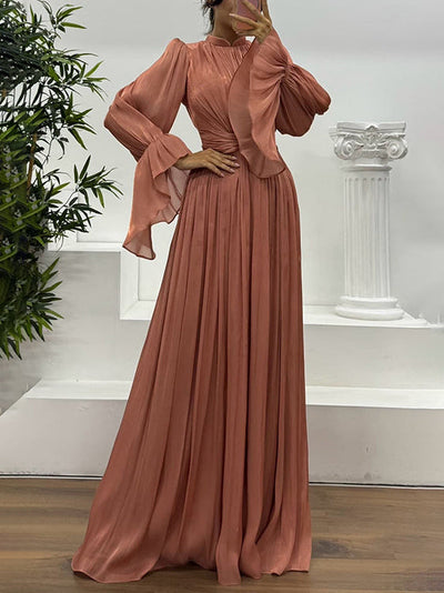 Elegant Pleated Flowy Long-Sleived Maxi Dress DressSoul