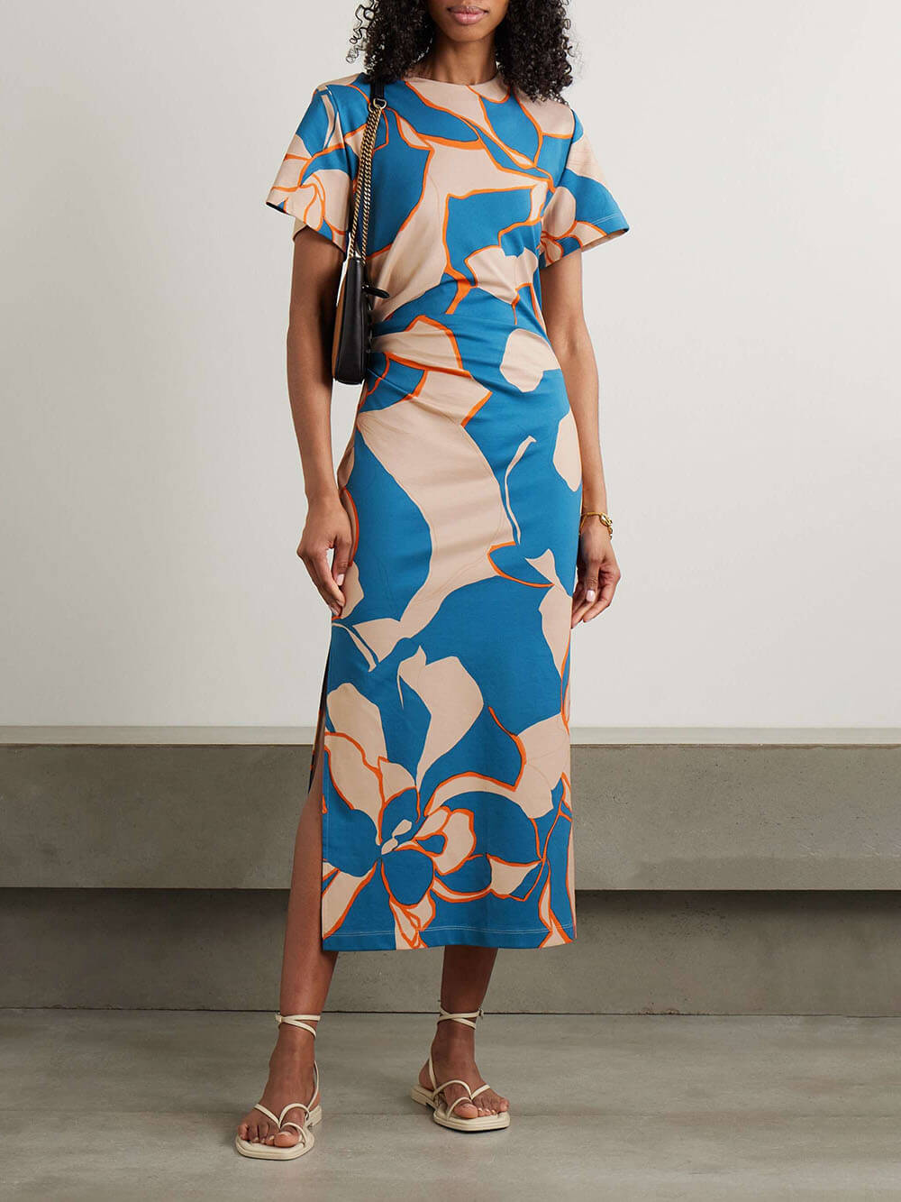 Retro Summer Vibe Unique Pleated Printed Slit Midi Dress