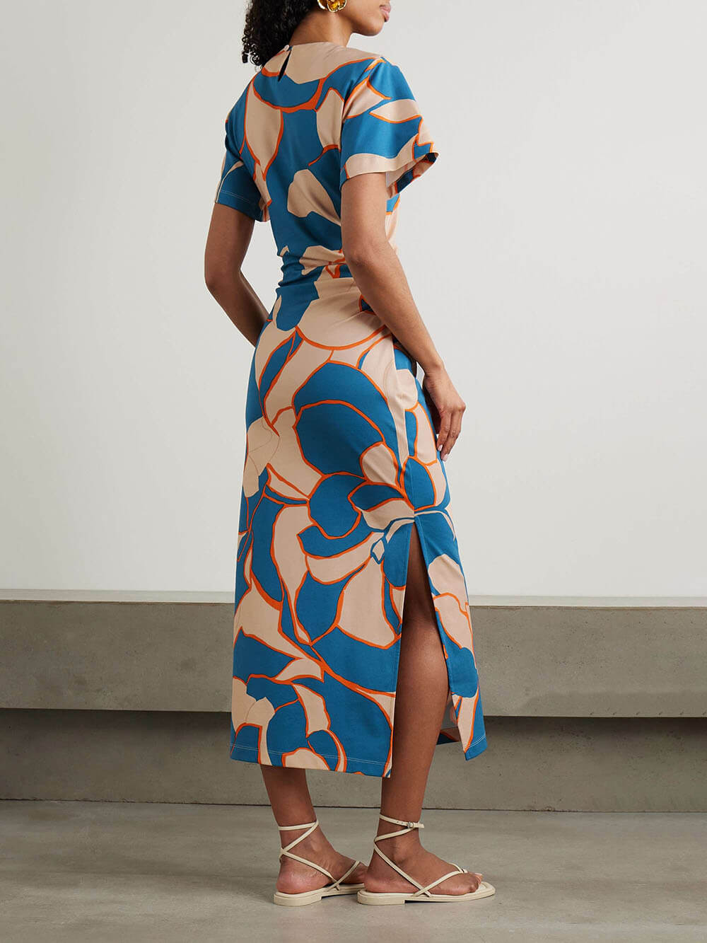 Retro Summer Vibe Unique Pleated Printed Slit Midi Dress