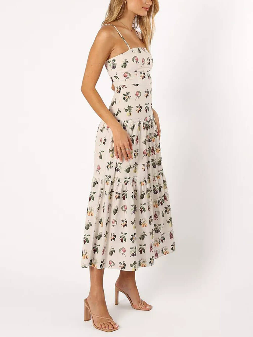 Classic Fruit Floral Print Midi Dress