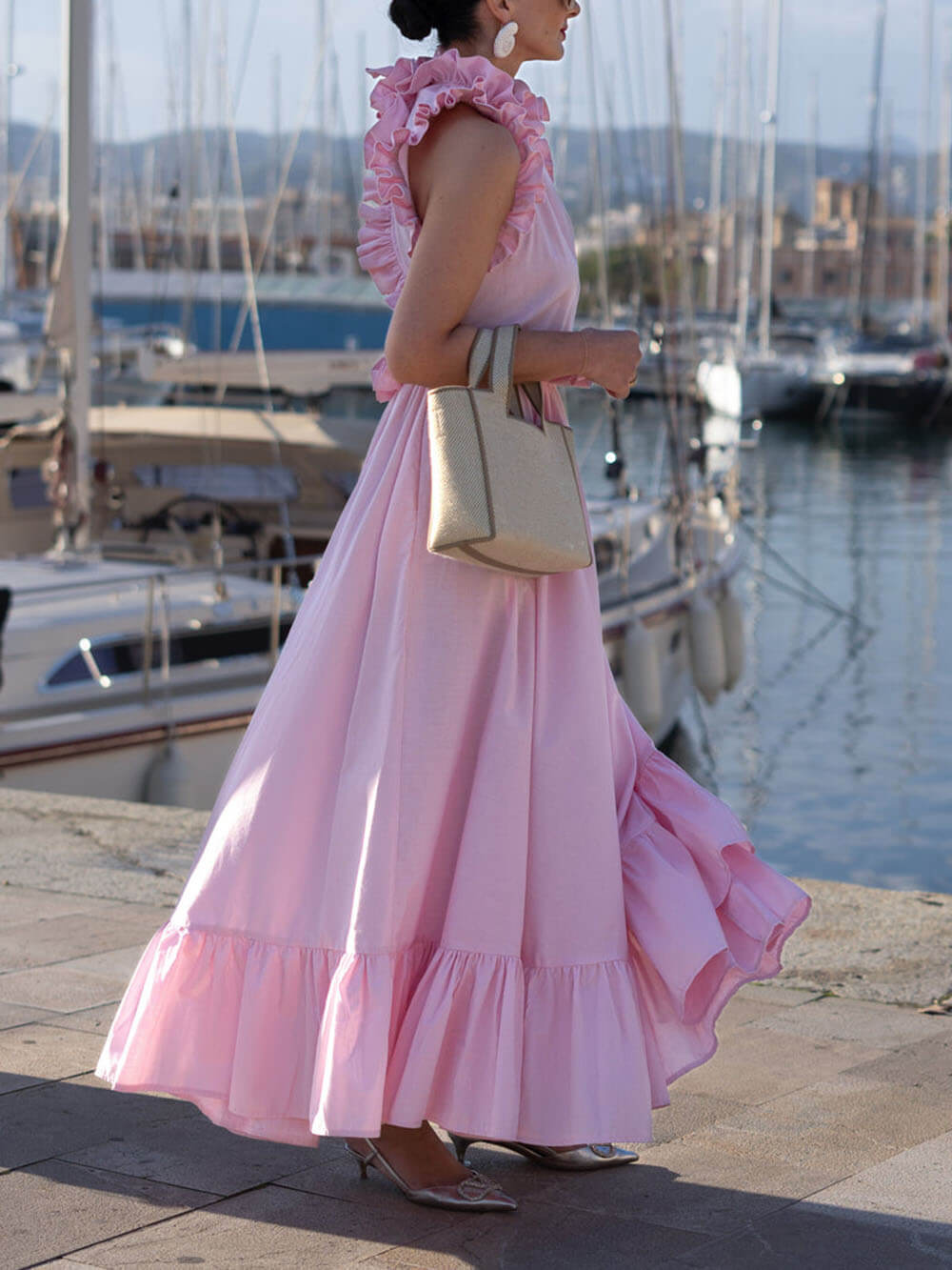 Delicate Ruffled Martinique Pink Maxi Dress