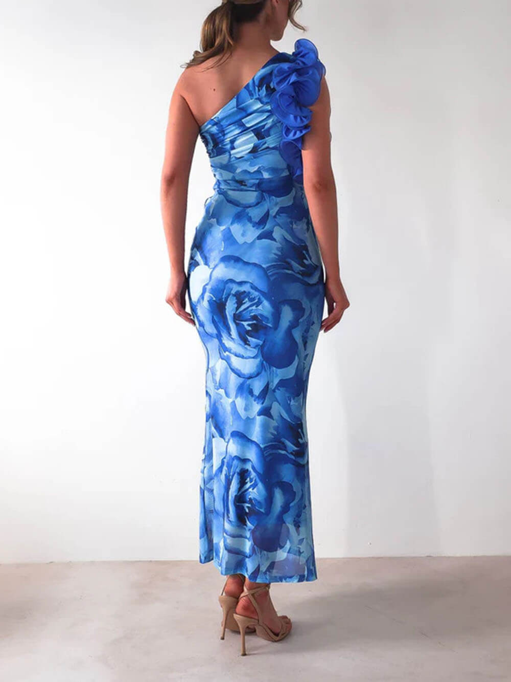 Vestido de fiesta sexy, elegante, sin mangas, con estampado floral tridimensional y corte entallado