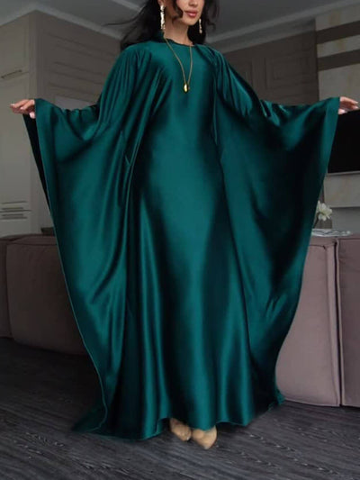 Elegant Satin Batwing Sleeve with Waist Tie Design Dignified A-line Maxi Dress DressSoul
