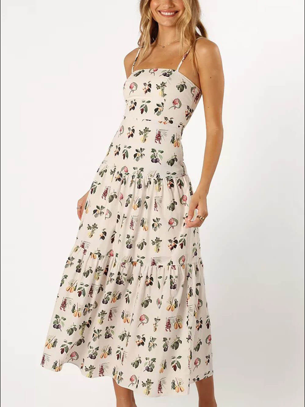 Classic Fruit Floral Print Midi Dress