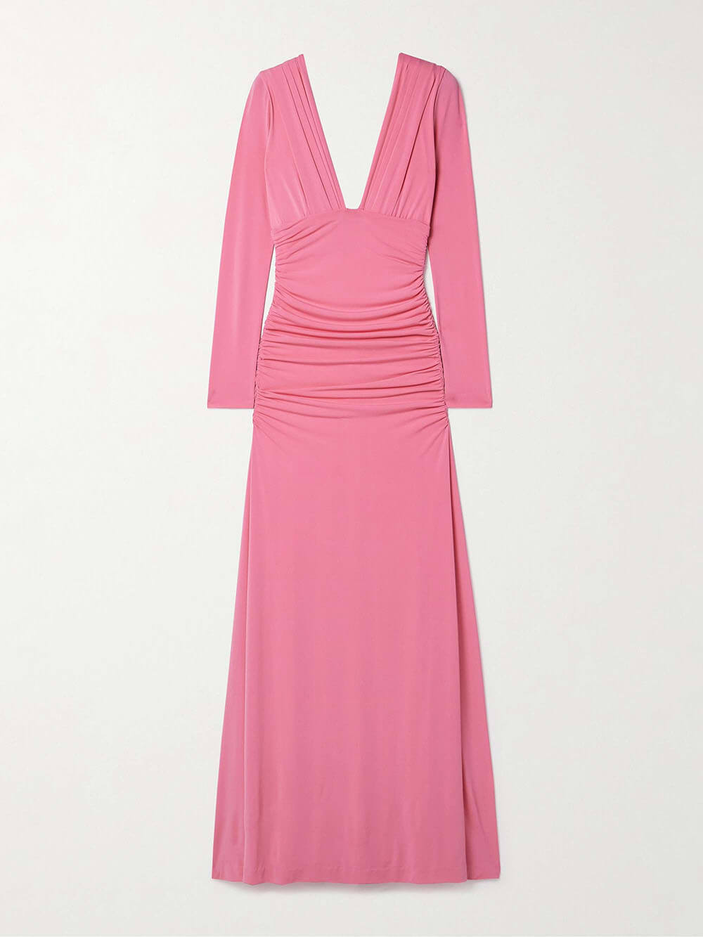 Elegant V-Neck Design And Waist Pleated Stretch Knit Maxi Dress