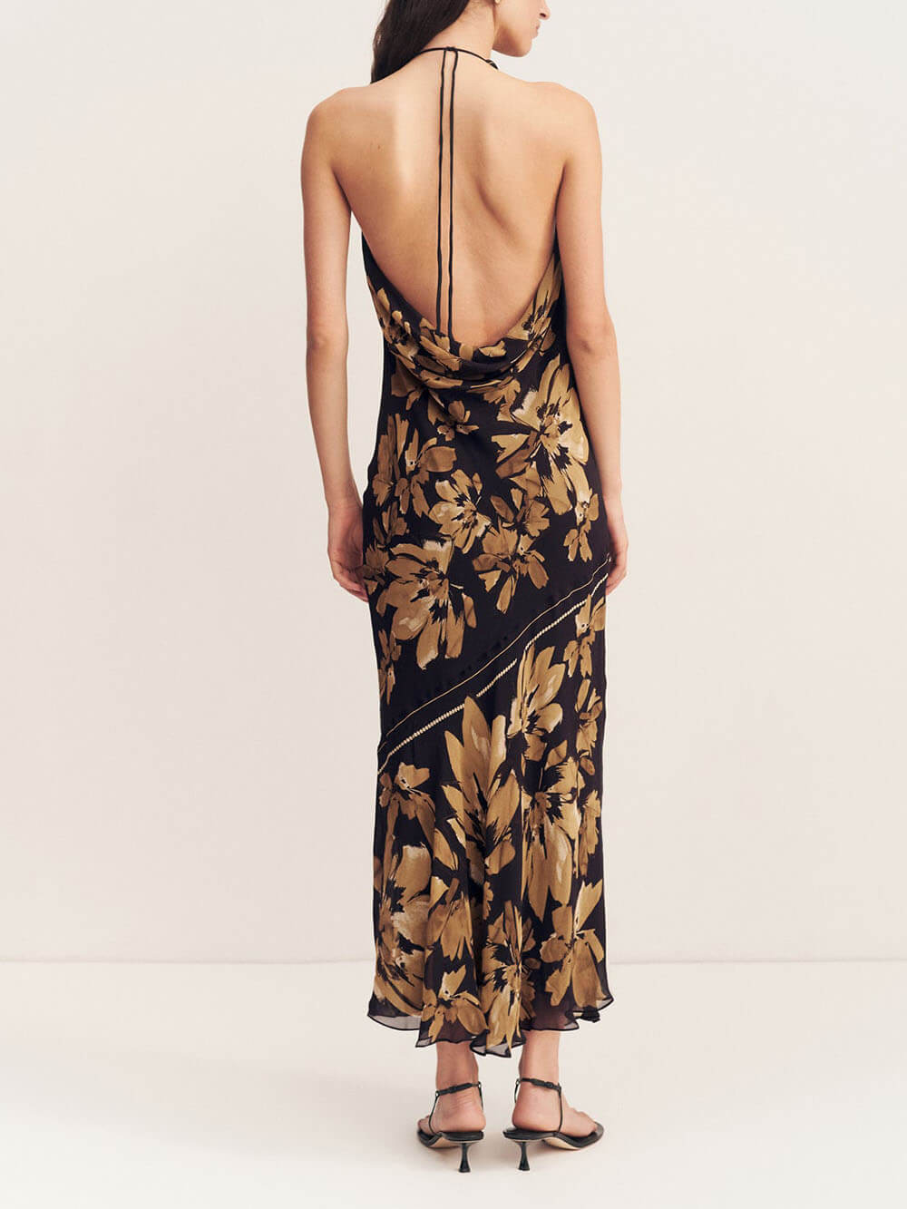 Delicate Floral Print Open Back Bleached Tie Maxi Dress