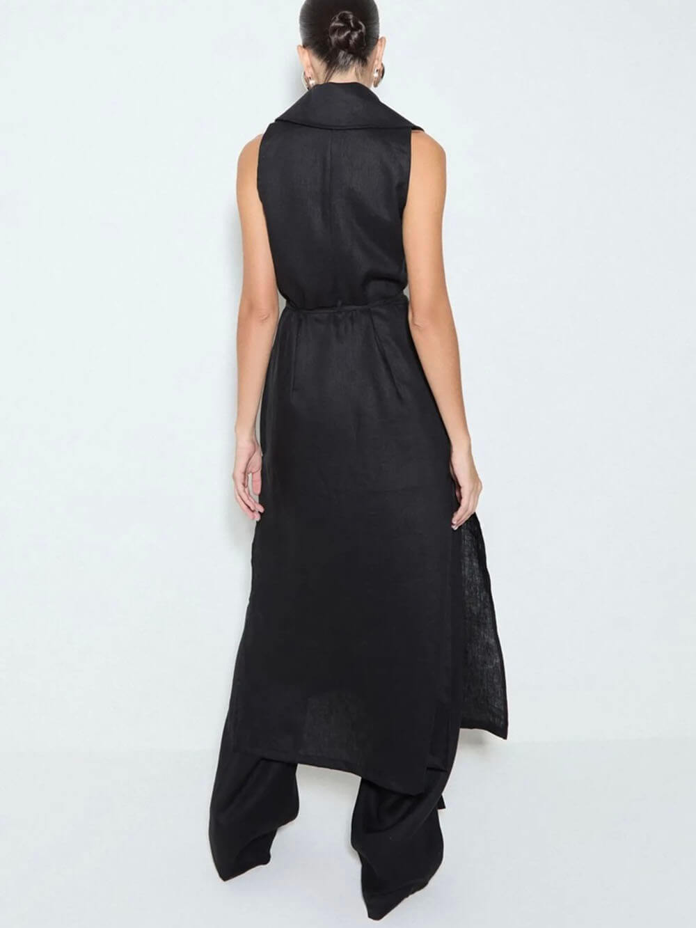 Exquisite Savina Linen Blend Lapel Midi Vest Tops