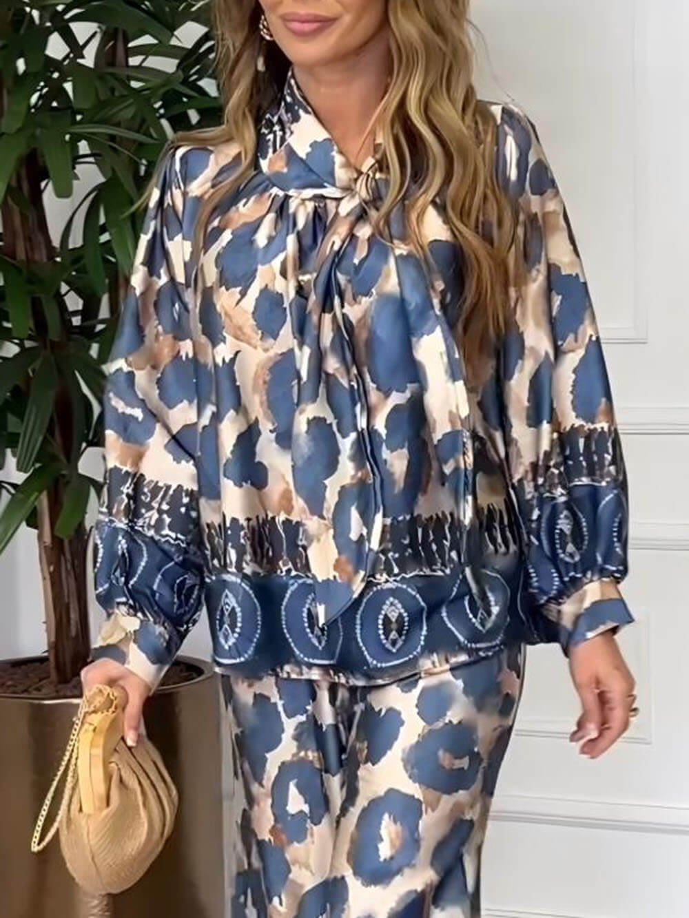 Perfect Style Unique Floral Print Loose Elastic Waist Pocket Straight Pants
