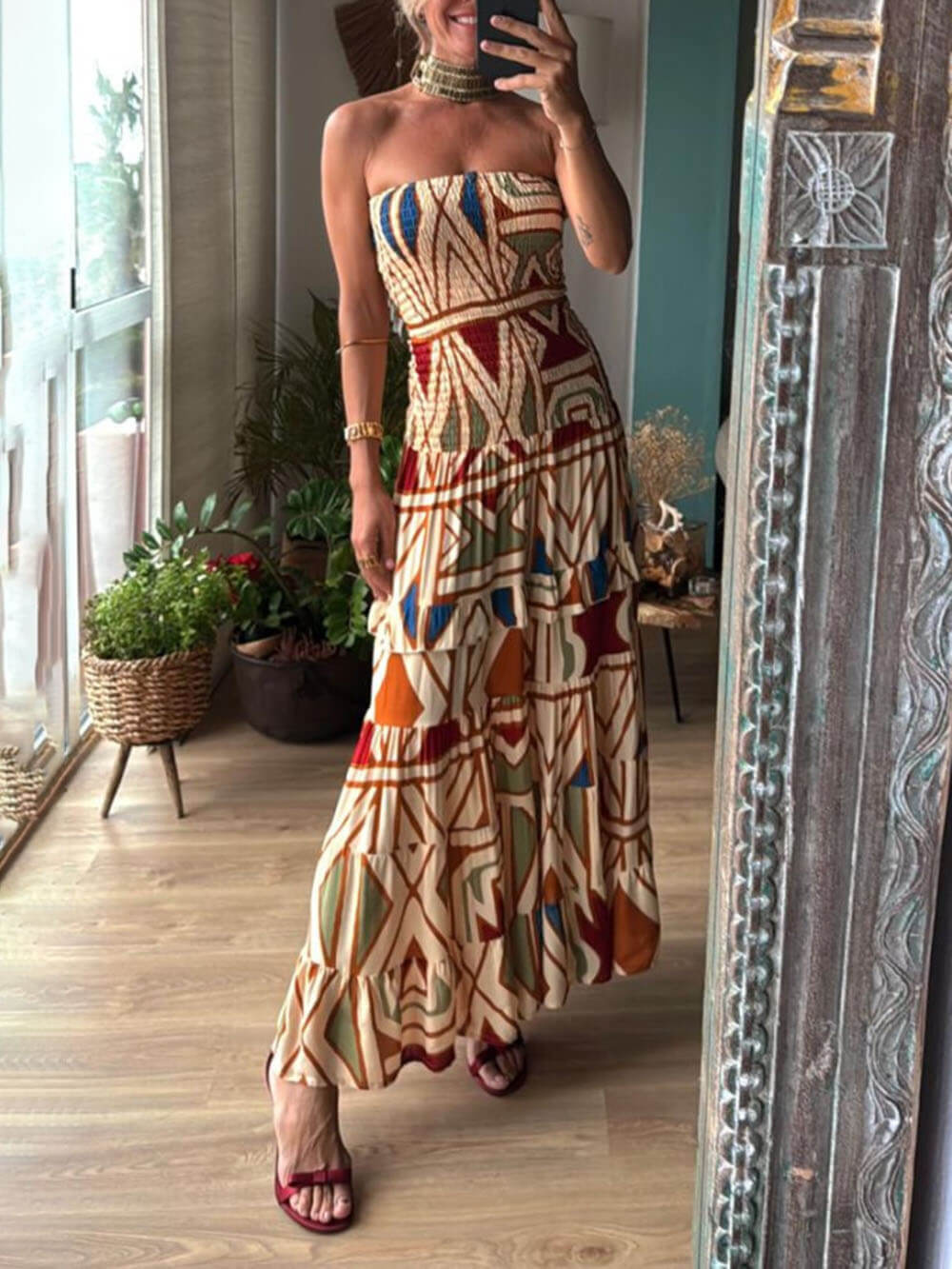 Robe longue bandeau élastique à imprimé floral unique et chic